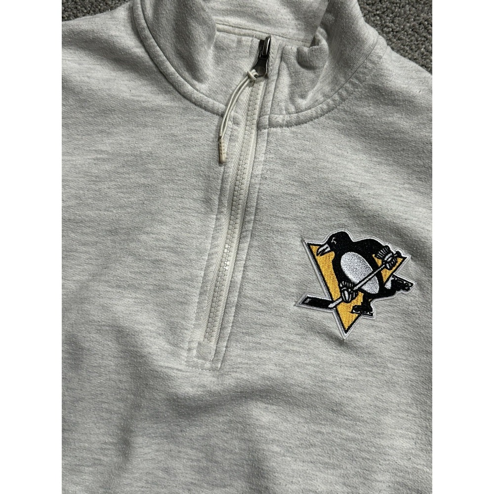 Antigua Light Gray Half-Zip Pullover with Pittsburgh Penguins Logo